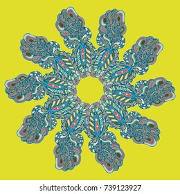 New symmetrical mandala in style zentangle inspired art with doodle. Decorative object can be used for wallpaper, pattern fills, web pages, surface textures.