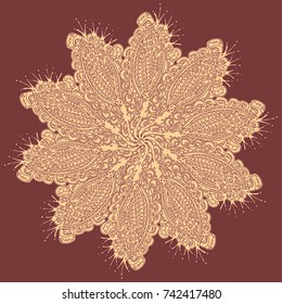 New symmetrical mandala in style zentangle inspired art with doodle. Decorative object can be used for wallpaper, pattern fills, web pages, surface textures.