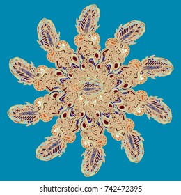 New symmetrical mandala in style zentangle inspired art with doodle. Decorative object can be used for wallpaper, pattern fills, web pages, surface textures.