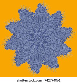 New symmetrical mandala in style zentangle inspired art with doodle. Decorative object can be used for wallpaper, pattern fills, web pages, surface textures.
