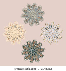 New symmetrical mandala in style zentangle inspired art with doodle. Decorative object can be used for wallpaper, pattern fills, web pages, surface textures.