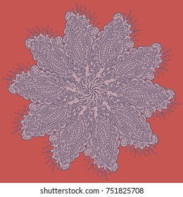 New symmetrical mandala in style zentangle inspired art with doodle. Decorative object can be used for wallpaper, pattern fills, web pages, surface textures.