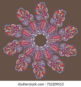 New symmetrical mandala in style zentangle inspired art with doodle. Decorative object can be used for wallpaper, pattern fills, web pages, surface textures.