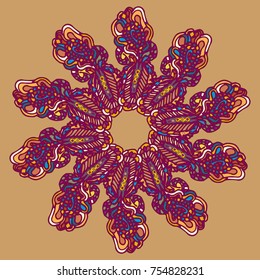 New symmetrical mandala in style zentangle inspired art with doodle. Decorative object can be used for wallpaper, pattern fills, web pages, surface textures.