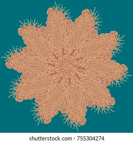 New symmetrical mandala in style zentangle inspired art with doodle. Decorative object can be used for wallpaper, pattern fills, web pages, surface textures.