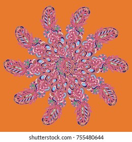 New symmetrical mandala in style zentangle inspired art with doodle. Decorative object can be used for wallpaper, pattern fills, web pages, surface textures.