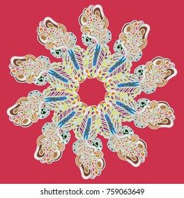 New symmetrical mandala in style zentangle inspired art with doodle. Decorative object can be used for wallpaper, pattern fills, web pages, surface textures.
