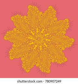 New symmetrical mandala in style zentangle inspired art with doodle. Decorative object can be used for wallpaper, pattern fills, web pages, surface textures.