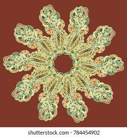 New symmetrical mandala in style zentangle inspired art with doodle. Decorative object can be used for wallpaper, pattern fills, web pages, surface textures.