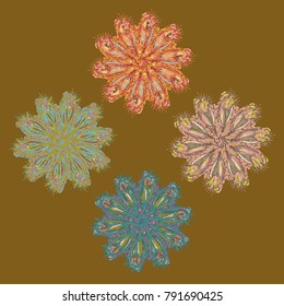 New symmetrical mandala in style zentangle inspired art with doodle. Decorative object can be used for wallpaper, pattern fills, web pages, surface textures.