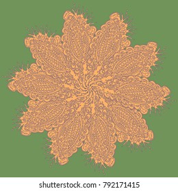 New symmetrical mandala in style zentangle inspired art with doodle. Decorative object can be used for wallpaper, pattern fills, web pages, surface textures.