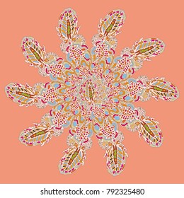 New symmetrical mandala in style zentangle inspired art with doodle. Decorative object can be used for wallpaper, pattern fills, web pages, surface textures.