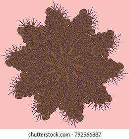 New symmetrical mandala in style zentangle inspired art with doodle. Decorative object can be used for wallpaper, pattern fills, web pages, surface textures.