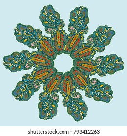 New symmetrical mandala in style zentangle inspired art with doodle. Decorative object can be used for wallpaper, pattern fills, web pages, surface textures.