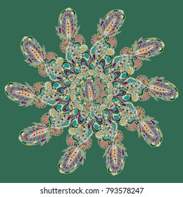 New symmetrical mandala in style zentangle inspired art with doodle. Decorative object can be used for wallpaper, pattern fills, web pages, surface textures.