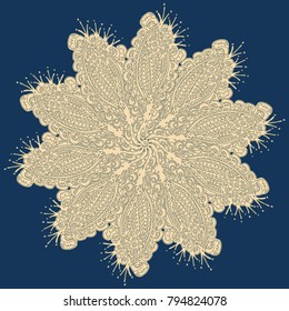 New symmetrical mandala in style zentangle inspired art with doodle. Decorative object can be used for wallpaper, pattern fills, web pages, surface textures.