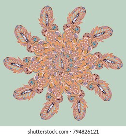 New symmetrical mandala in style zentangle inspired art with doodle. Decorative object can be used for wallpaper, pattern fills, web pages, surface textures.