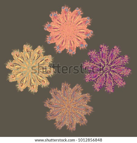 New symmetrical mandala in style zentangle inspired art with doodle. Decorative object can be used for wallpaper, pattern fills, web pages, surface textures.