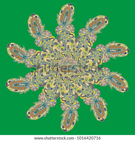 New symmetrical mandala in style zentangle inspired art with doodle. Decorative object can be used for wallpaper, pattern fills, web pages, surface textures.