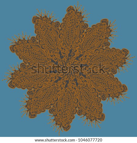 New symmetrical mandala in style zentangle inspired art with doodle. Decorative object can be used for wallpaper, pattern fills, web pages, surface textures.