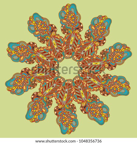 New symmetrical mandala in style zentangle inspired art with doodle. Decorative object can be used for wallpaper, pattern fills, web pages, surface textures.