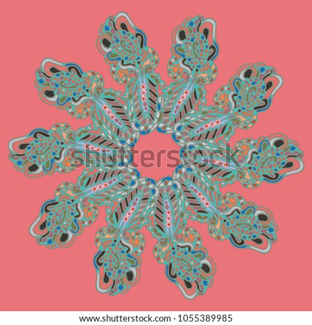 New symmetrical mandala in style zentangle inspired art with doodle. Decorative object can be used for wallpaper, pattern fills, web pages, surface textures.