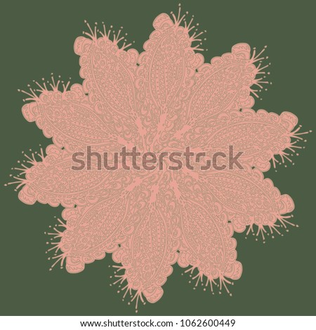 New symmetrical mandala in style zentangle inspired art with doodle. Decorative object can be used for wallpaper, pattern fills, web pages, surface textures.