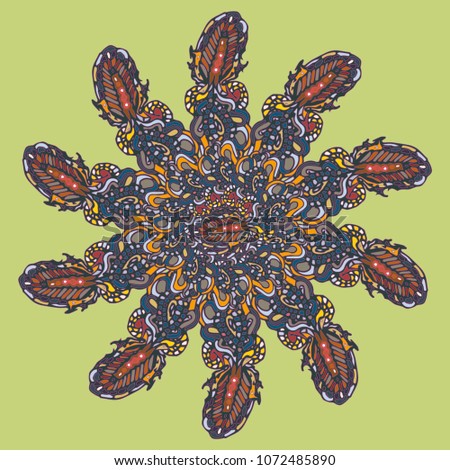 New symmetrical mandala in style zentangle inspired art with doodle. Decorative object can be used for wallpaper, pattern fills, web pages, surface textures.