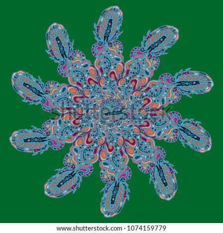 New symmetrical mandala in style zentangle inspired art with doodle. Decorative object can be used for wallpaper, pattern fills, web pages, surface textures.