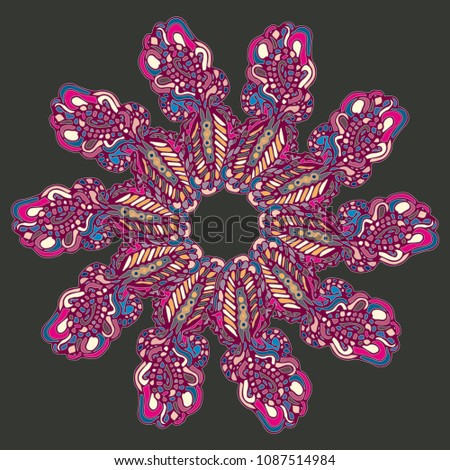 New symmetrical mandala in style zentangle inspired art with doodle. Decorative object can be used for wallpaper, pattern fills, web pages, surface textures.