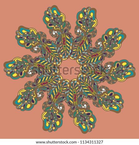 New symmetrical mandala in style zentangle inspired art with doodle. Decorative object can be used for wallpaper, pattern fills, web pages, surface textures.