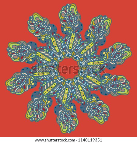 New symmetrical mandala in style zentangle inspired art with doodle. Decorative object can be used for wallpaper, pattern fills, web pages, surface textures.