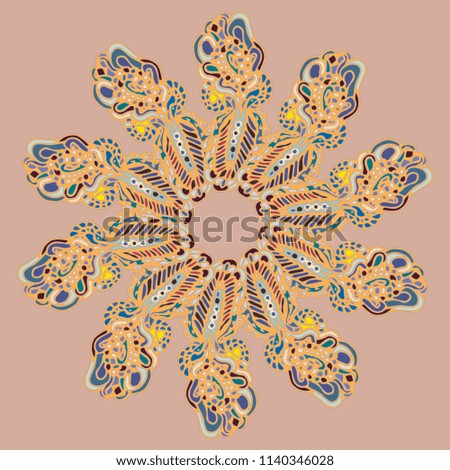 New symmetrical mandala in style zentangle inspired art with doodle. Decorative object can be used for wallpaper, pattern fills, web pages, surface textures.
