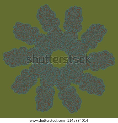 New symmetrical mandala in style zentangle inspired art with doodle. Decorative object can be used for wallpaper, pattern fills, web pages, surface textures.