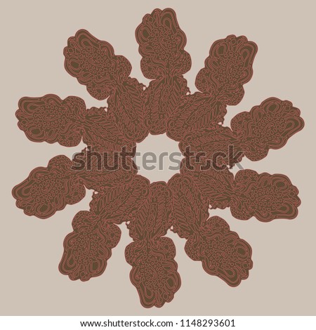 New symmetrical mandala in style zentangle inspired art with doodle. Decorative object can be used for wallpaper, pattern fills, web pages, surface textures.