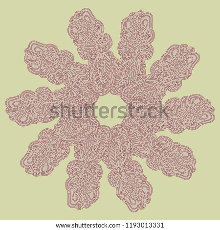 New symmetrical mandala in style zentangle inspired art with doodle. Decorative object can be used for wallpaper, pattern fills, web pages, surface textures.