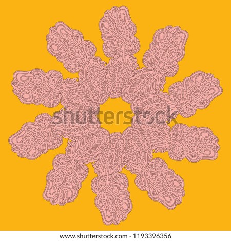 New symmetrical mandala in style zentangle inspired art with doodle. Decorative object can be used for wallpaper, pattern fills, web pages, surface textures.
