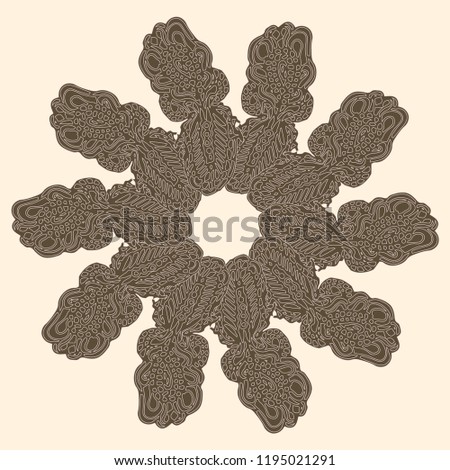 New symmetrical mandala in style zentangle inspired art with doodle. Decorative object can be used for wallpaper, pattern fills, web pages, surface textures.