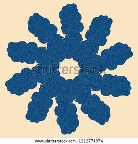 New symmetrical mandala in style zentangle inspired art with doodle. Decorative object can be used for wallpaper, pattern fills, web pages, surface textures.