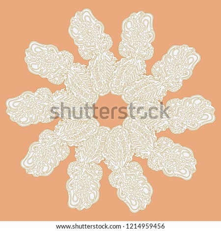 New symmetrical mandala in style zentangle inspired art with doodle. Decorative object can be used for wallpaper, pattern fills, web pages, surface textures.