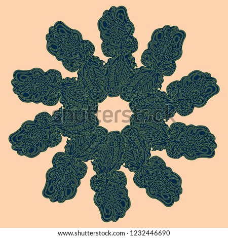 New symmetrical mandala in style zentangle inspired art with doodle. Decorative object can be used for wallpaper, pattern fills, web pages, surface textures.
