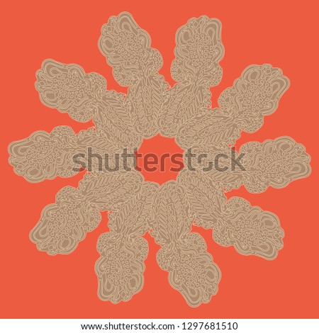 New symmetrical mandala in style zentangle inspired art with doodle. Decorative object can be used for wallpaper, pattern fills, web pages, surface textures.