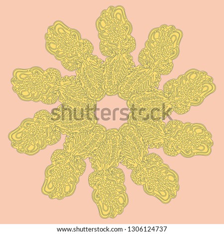 New symmetrical mandala in style zentangle inspired art with doodle. Decorative object can be used for wallpaper, pattern fills, web pages, surface textures.