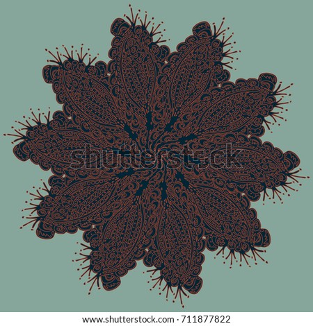 New symmetrical mandala in style zentangle inspired art with doodle. Decorative object can be used for wallpaper, pattern fills, web pages, surface textures.