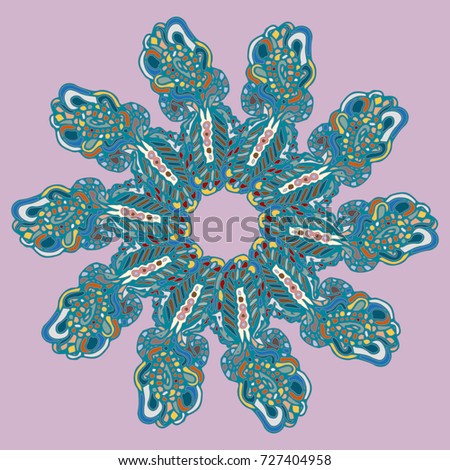 New symmetrical mandala in style zentangle inspired art with doodle. Decorative object can be used for wallpaper, pattern fills, web pages, surface textures.