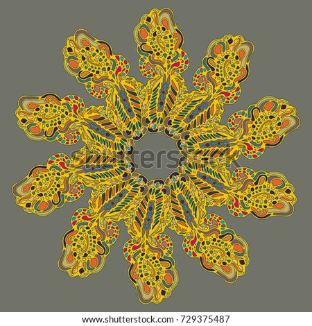 New symmetrical mandala in style zentangle inspired art with doodle. Decorative object can be used for wallpaper, pattern fills, web pages, surface textures.