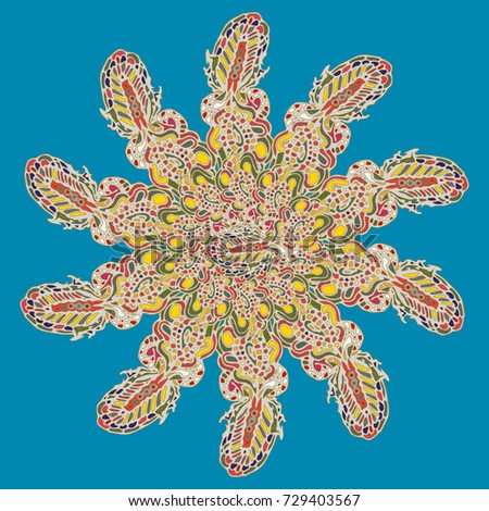 New symmetrical mandala in style zentangle inspired art with doodle. Decorative object can be used for wallpaper, pattern fills, web pages, surface textures.
