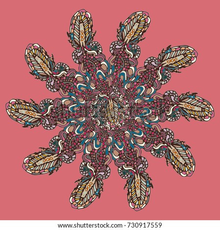 New symmetrical mandala in style zentangle inspired art with doodle. Decorative object can be used for wallpaper, pattern fills, web pages, surface textures.
