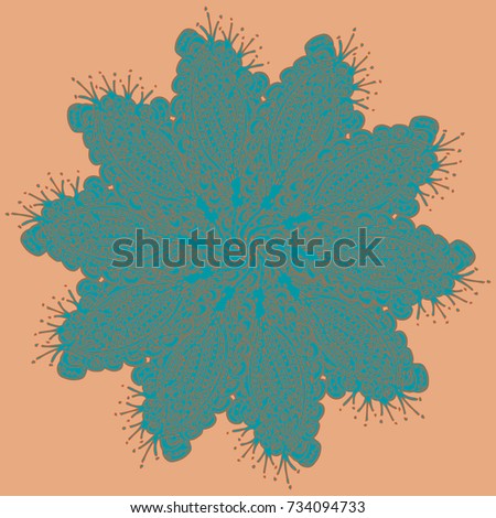 New symmetrical mandala in style zentangle inspired art with doodle. Decorative object can be used for wallpaper, pattern fills, web pages, surface textures.