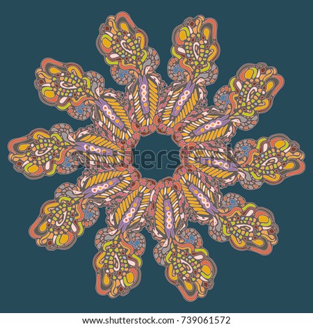 New symmetrical mandala in style zentangle inspired art with doodle. Decorative object can be used for wallpaper, pattern fills, web pages, surface textures.